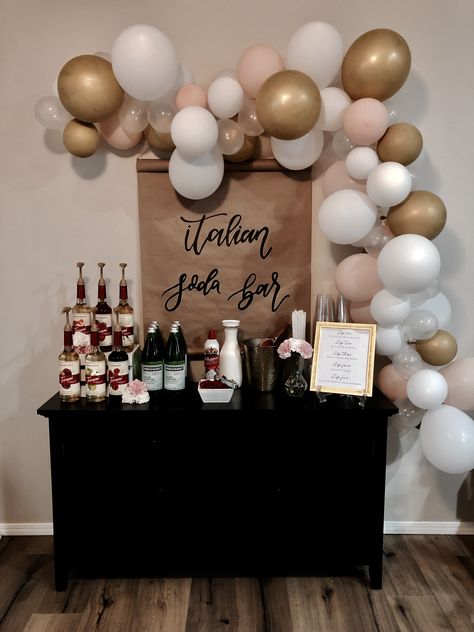 Italian Soda Station, Soda Bar Graduation Party, Italian Soda Bar Drink Stations, Italian Soda Bar Wedding, Soda Bar Drink Stations, Soda Bar Party, Wedding Soda Bar, Coffee Bar For Party, Soda Bar Wedding