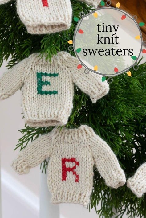 Knit Christmas Patterns Free, Sweater Ornament Knitting Pattern, Crochet Christmas Sweater Ornaments, Knitting Pattern Christmas Ornament, Knit Sweater Ornaments Free Pattern, Free Knitting Patterns Christmas Ornaments, Knitted Tree Ornaments, Knit Tiny Sweater, Crochet Miniature Christmas Ornaments