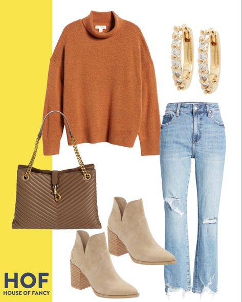 Cozy fall outfit idea Burnt Orange Sweater Outfit, Burnt Orange Outfit, Orange Sweater Outfit, Saturday Fashion, Burnt Orange Sweater, Winter Sweater Outfits, Cozy Outfits, Outfits For Fall, Sweater Outfits Fall