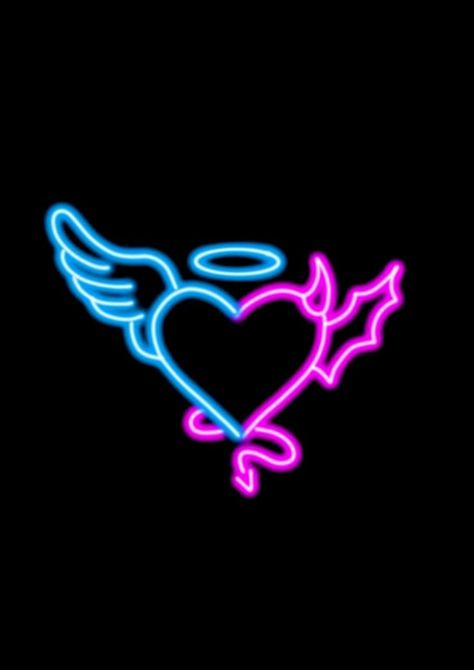 Heart Design Art, Half Angel Half Demon, Neon Art Painting, Demon Aesthetic, Posca Marker, Ange Demon, Love Animation Wallpaper, Neon Wallpaper, Name Wallpaper