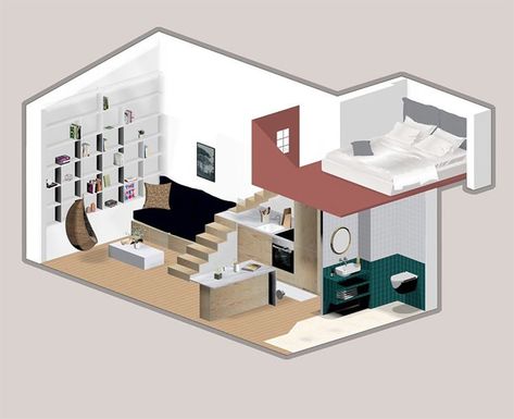 Loft House Design, Living Room Plan, Mini Loft, Small Cottage Homes, Small Apartment Interior, Modern Tiny House, Loft House, Tiny House Movement, Compact Living