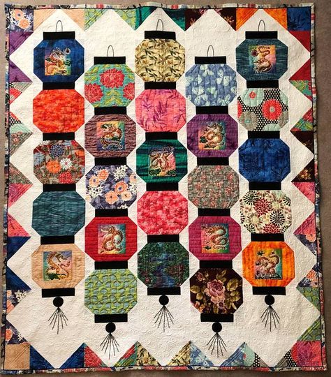 Lantern Quilt Pattern, Japanese Quilt Patterns, Quilt Pattern Free, Asian Quilts, Japanese Lantern, Japanese Lanterns, Japanese Quilts, Colorful Quilts, Pattern Images