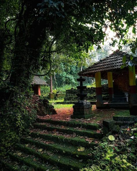 Kerala Aesthetic, Village Temple, Kerala Nature, Kerala Traditional House, Kerala Architecture, Indian Temple Architecture, Watercolor Paintings Nature, Kerala Houses, Village Photography