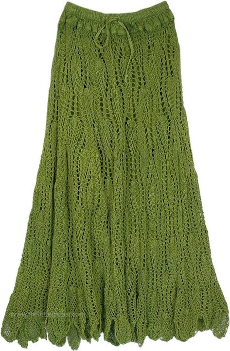 Green Crochet Skirt, Crochet Long Skirt, Clothing Crochet, Crochet Maxi Skirt, Green Clothing, Hippie Crochet, Crochet Skirts, Earthy Outfits, Green Crochet