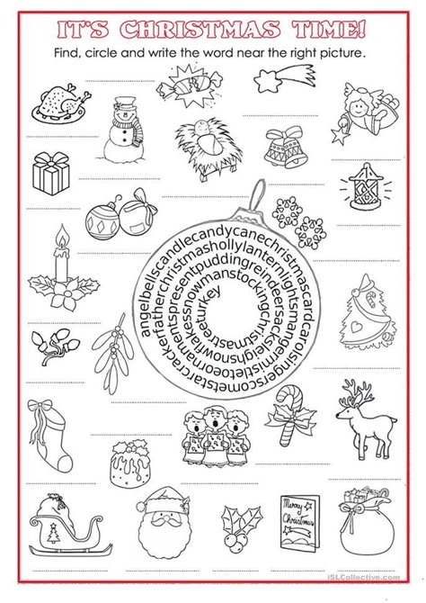 Christmas Learning Activities, Esl Learning, Christmas Cards Drawing, Christmas Learning, Write The Word, Christmas Lesson, Esl Teaching Resources, English Christmas, Christmas Teaching