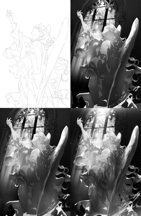 Value Digital Painting, Grayscale Shading, Value Reference, Greyscale Art, Grayscale Illustration, Value Study, Value Drawing, Value Painting, Grayscale Art