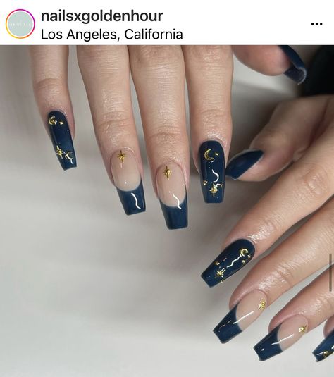 Dark Blue Nails, Navy Blue Nails, Hello Nails, Blue Acrylic Nails, Ombre Acrylic Nails, Cute Acrylic Nail Designs, Fashion Goals, Xmas Nails, Prom Nails