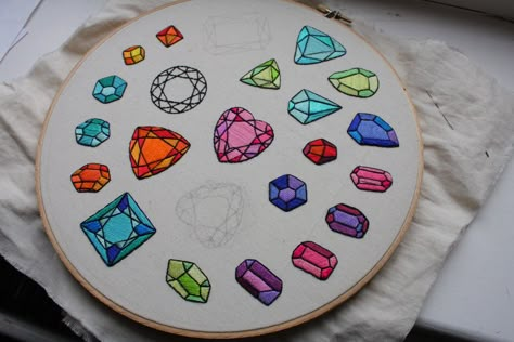 ShinyFabulousDarling  hand embroidered gems  available as patches or brooches Embroidered Patch Diy, Embroidered Art, Simple Embroidery, Hand Embroidery Patterns, Embroidery Inspiration, Embroidery Patches, Hand Embroidery Designs, Art Textile, Diy Embroidery