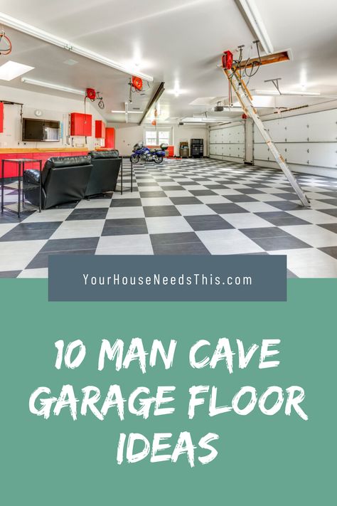 10 Man Cave Garage Floor Ideas Today we show you some amazing inspirations and ideas on how to decor your basement and man cave area. #house #homediy #home #decor #decorideas #housedecor #basement #mancave Man Cave Flooring Ideas, Basement Mancave, Garage Floor Ideas, Concrete Cleaner, Garage Epoxy, Rustic Man Cave, House Needs, Wet Dry Vac, Interlocking Tile