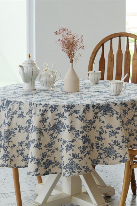 Pastoral Round Tablecloth - 60 Inch Dia. - Linen Fabric Table Cloth - Washable Table Cover with Dust-Proof Wrinkle Resistant for Restaurant, Picnic, Indoor and Outdoor Dining, Floral (Dark Blue) As an Amazon Associate I earn from qualifying purchases. #linen #tablecloth #textile Modern Tablecloths, Farmhouse Tablecloths, Dining Table Cover, Coffee Table Cover, Rustic Farmhouse Table, Checkered Tablecloth, Round Table Covers, Tablecloth Sizes, Mantel Redondo