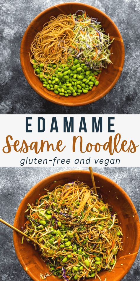 Edamame sesame noodles are fresh, crunchy, flavorful, and loaded with veggies! Made with whole wheat spaghetti, cabbage slaw, edamame, and sesame dressing. Ideal for meal prep - as they taste even better on day 4! Noodle Bowl Recipes Vegetarian, Recipes With Edamame, Edamame Bowl, Edamame Noodles, Crockpot Ground Beef, Edamame Pasta, Edamame Recipes, Work Food, Whole Wheat Spaghetti