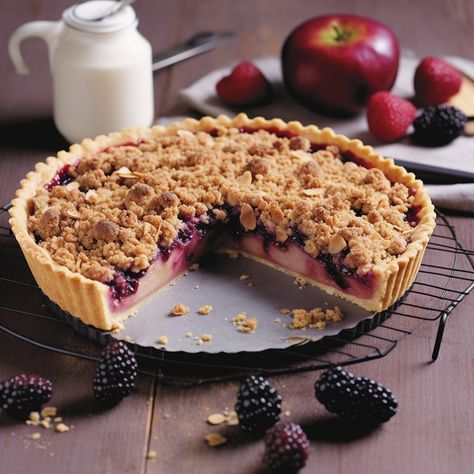 Blackberry and Apple Crumble - Mary Berry's Crumble Tart Apple Blackberry Crumble Pie, Mary Berg Apple Raspberry Crostata, Big Desserts, Berry Crumble Cake, Blackberry Tart, Berries Dessert, Crumble Tart, Blackberry Crumble, Mary Berry Recipe