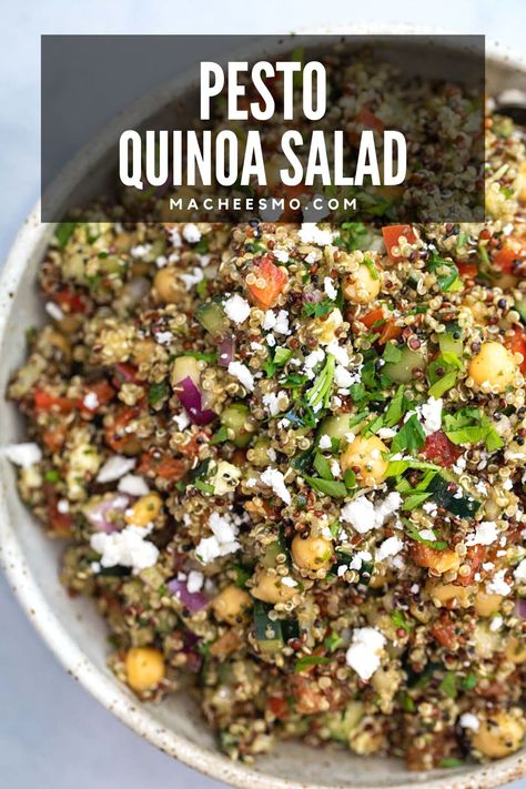 Pesto Salad Recipes, Pesto Quinoa, Quinoa Spinach Salad, Easy Quinoa Salad, Quinoa Recipes Healthy, Chopped Veggies, Pesto Salad, Salad Inspiration, Feta Cheese Salad