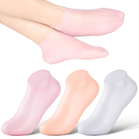 SATINIOR Silicone Socks 3 Pairs Aloe Socks Silicone Gel Heel Socks Anti Slip Silicone Moisturizing Socks for Women Men Dry Cracking Skin (Medium), Pink, Beige and White,Medium Pedicure Socks, Gel Socks, Beach Socks, Spa Pedicure, Manicure Gel, Foot Mask, Foot Socks, Cracked Heels, Foot Spa