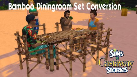 Sims 4 Castaway, Sims Stories, Bamboo Decor, My Sims, The Sims 4 Packs, Sims 4 Build, Island Living, Dining Room Set, Electronic Art