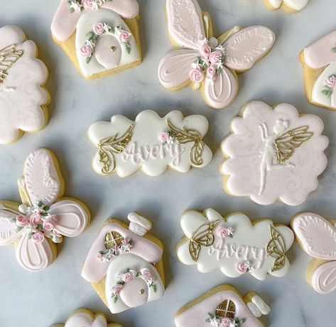 Girls fairy tea party Garden Fairy Cookies, Fairy Party Cookies, Fairy Garden Cookies, Fairy Birthday Cookies, Fairy First Birthday Cookies, Fairy Sugar Cookies, Fairy Cookies Decorated, Fairy Cookies, Forest Baby Shower Ideas