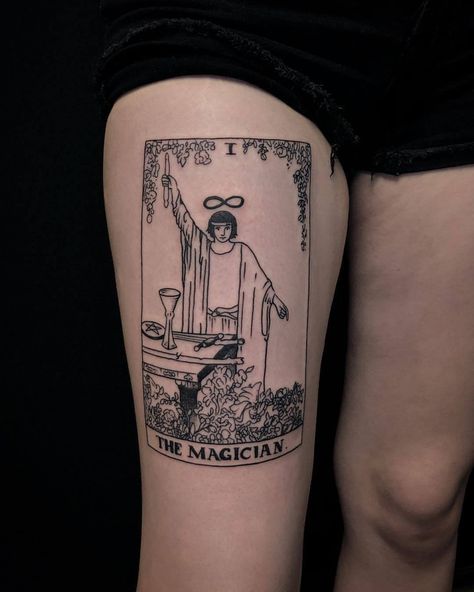 Magician Tattoo, Magician Tarot, Woodcut Tattoo, The Magician Tarot, Tarot Card Tattoo, Tarot Tattoo, Card Tattoo Designs, Arm Tats, Card Tattoo