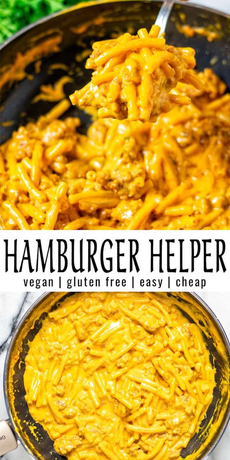 This Hamburger Helper is homemade, so easy to make, packed with flavor, and everything comes together in one pot. You won't even tell it is vegan, because it tastes so much better than the real deal. #vegan #dairyfree #vegetarian #dinner #lunch #contentednesscooking #mealprep #onepotpasta #onepotmeals #hamburgerhelper Vegetarian Hamburger, Vegan Hamburger Helper, Vegan Hamburger, Hamburger Helper Recipe, Vegan Ground Beef, Vegan Casserole, Homemade Hamburger, Vegan Pasta Recipes, Hamburger Helper