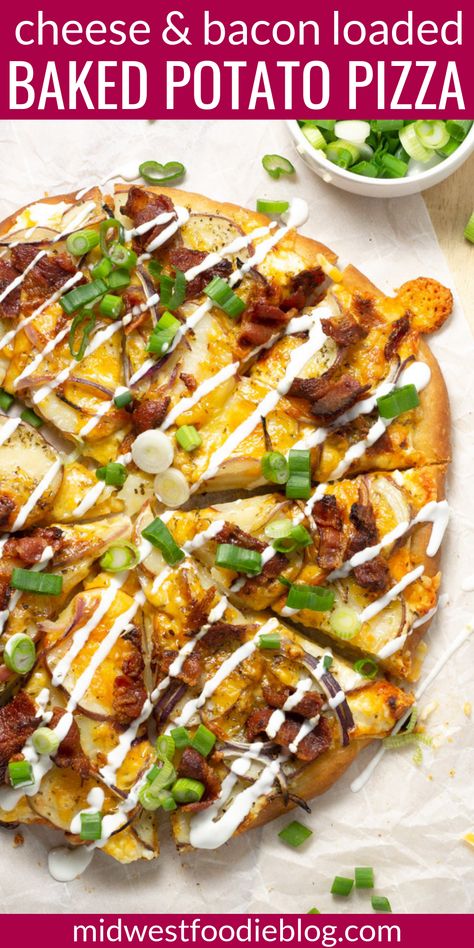 Baked Potato Pizza, Wisconsin Beer Cheese Soup, Potato Pizza, Beer Cheese Soups, Night Recipes, Loaded Baked Potato, Date Night Recipes, Square Recipes, Loaded Potato