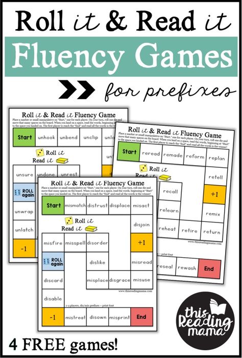 Grab a copy of these FREE Prefixes Fluency Games, a sample from the Prefixes Fluency Game Pack in my shop! FOUR free no prep games are included for these prefixes: un, re, mis, dis, pre and fore. Find more FREE Fluency Games. *Click on the teal download button towards the END of this post to download these ... Read More about FREE Prefixes Fluency Games Teaching Open Syllables, Prefix Games, Family Literacy Night Activities, Reading Fluency Games, Syllable Games, Reading Fluency Activities, Fluency Games, Family Literacy Night, Fluency Activities