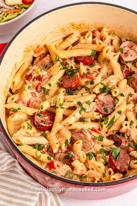 Cooked Sausage Recipes Dinners, Keilbasa Recipes Pasta Cajun, Pasta Recipes With Kielbasa, Kielbasa And Peppers Recipes, Pork Kielbasa Recipes, Crockpot Kielbasa Pasta Recipes, Dinner Ideas Sausage Kielbasa, Healthy Dinner Recipes With Sausage, Polish Sausage Meals