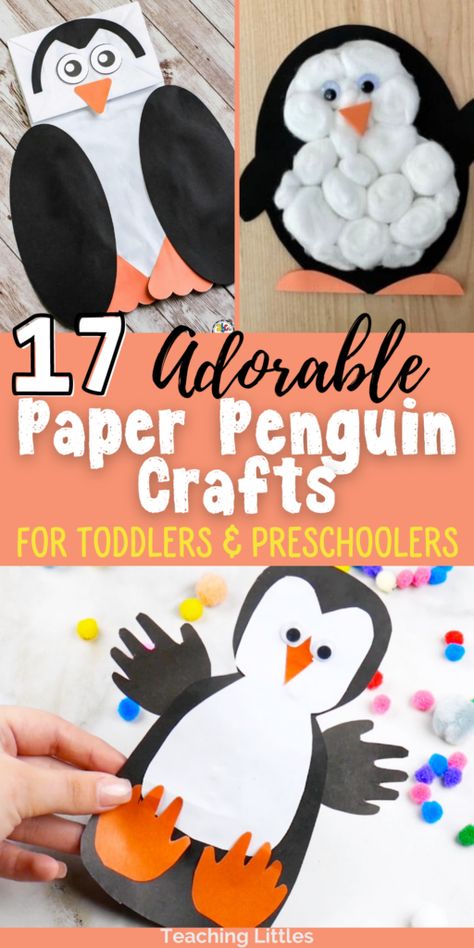 Cute Winter Crafts, Penguin Crafts Preschool, Paper Penguin, Arctic Animals Crafts, Winter Animal Crafts, Winter Crafts For Toddlers, Animal Crafts Preschool, Crafts Winter, Winter Crafts Preschool