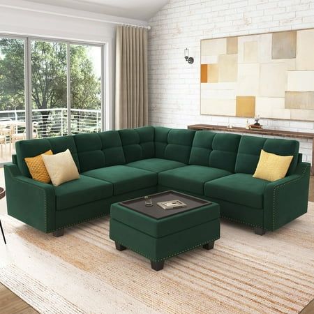 Beautiful Couches Sofas, Grown Woman Living Room Ideas, Corner Sofa Design Living Rooms, Forest Green Living Room Decor, L Sofa Living Room, Loft Bungalow, Modular Packaging, L Shaped Sofa Designs, Stylish Sofa Sets