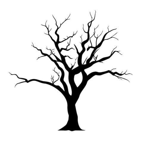 Bare tree silhouette without leaves vect... | Premium Vector #Freepik #vector #dead-tree #dry-tree #tree-branch #halloween-tree Autumn Activity, Seni Mural, Dry Tree, Butterfly Tree, Tree Stencil, Siluete Umane, Tree Of Life Tattoo, Bare Tree, Embroidery Hand