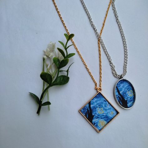 Hand Painted Resin Jewelry, Painted Resin, Resin Jewelry, Starry Night, Turquoise Necklace, Jewelry Accessories, Hand Painted, Turquoise, Pendant Necklace