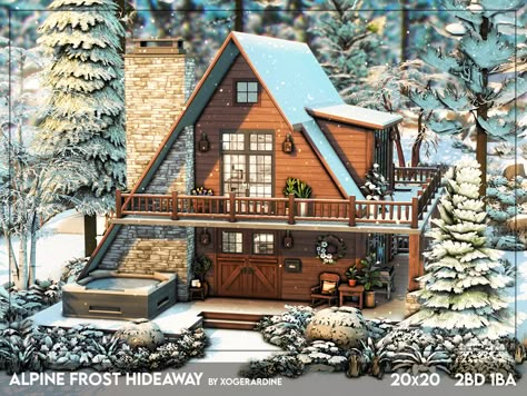 The Sims Resource - Alpine Frost Hideaway (NO CC) Sims 4 Houses Autumn, Sims 4 A Frame Cabin, A Frame Bloxburg House, Sims Snowy Escape House, Sims 4 Cabin Layout, Sims 4 Cabin In The Woods, Sims4 Cabin, Winter Cabin Sims 4, Log Cabin Sims 4