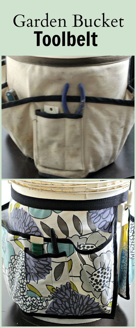 Wouldn't you love this pretty garden bucket toolbelt to carry around in the garden? The old one was dingy and boring but now there are so many fun fabrics to choose from. Check this easy tutorial which will walk you through the steps. ~gardenmatter.com Garden Tool Belt, Fun Fabrics, Pretty Garden, Garden Tool Storage, Tool Belt, Diy Garden Projects, Garden Crafts, Diy Garden Decor, Learn To Sew