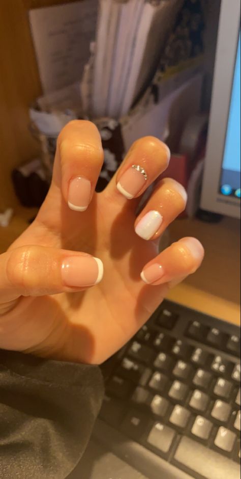 Nursing School Approved Nails, Mom Nails Acrylic Short, Gel Nails With Diamonds, Short Nails With Diamonds, Short Mom Nails, Mom Nails Short, Tiffany Nails, French Tip Gel Nails, Cross Nails