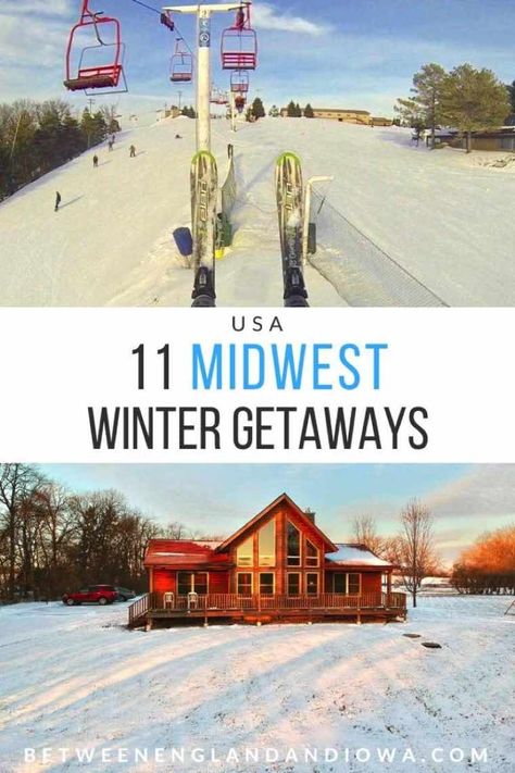 Winter Getaways In The Us, Midwest Weekend Getaways, Midwest Getaways, Midwest Winter, Winterset Iowa, Midwest Travel Destinations, Winter Weekend Getaway, Winter Family Vacations, Winter Humor