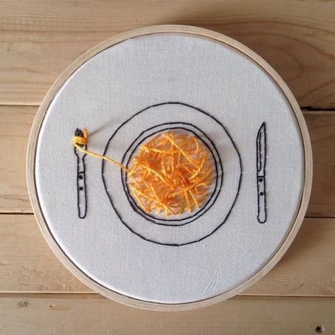 Clever Embroidery, Embroidery Hoop Ideas, Spaghetti Plate, Food Embroidery, Sulaman Pita, 자수 디자인, Sewing Embroidery Designs, Hand Embroidery Art, Modern Embroidery