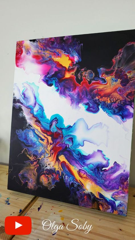 Paintings With Gold, Olga Soby, Resin Pours, Pour Paint, Acrylic Art Projects, Acrylic Painting Diy, Abstract Art Painting Techniques, Acrylic Pouring Techniques, Flow Painting