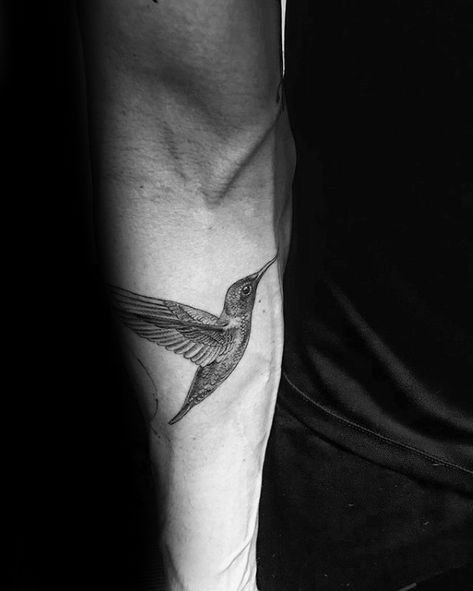 Male Hummingbird Detailed Inner Forearm Tattoo Inspiration Tattoo Under Chest, Bird Tattoo Men, Inner Forearm Tattoo, Kunst Tattoos, Feather Tattoo Design, Wild Tattoo, Forearm Tattoo Design, Owl Tattoo Design, Bicep Tattoo