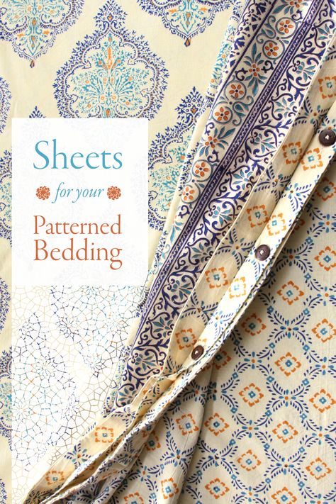 Patterned Sheets Bedding, Mixing Patterns Bedroom, Block Print Bedding, Boho Sheets, Bedsheets Ideas, Colorful Sheets, Printed Bedsheets, Pattern Draping, Indian Bedding