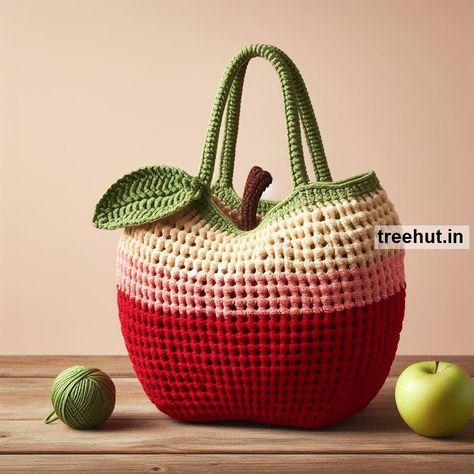 Apple Crochet Ideas for Grocery Bags Apple Crochet, Crochet Grocery Bag, Crochet Apple, Crochet Bag Tutorials, Crochet Handbags Patterns, Crochet Pumpkin, Handbag Pattern, Grocery Bags, Crochet Purse Patterns