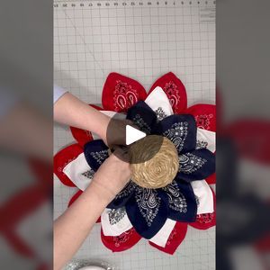 46K views · 847 reactions | Red, white and blue bandana wreath. Use Staflo and Rustoleum clear matte acrylic spray and grab a few things from Dollar Tree and you have a beautiful wreath ready for the 4th of July  #craftingideas #4thofjulydecor #craftingfun | Julie's Wreath Boutique | Julie's Wreath Boutique · Original audio Patriotic Wreath Diy, Bandana Wreath, Blue Bandana, Beginner Sewing Projects Easy, 4th Of July Decorations, Wreath Tutorial, Patriotic Wreath, Diy Stuff, Wreath Bow