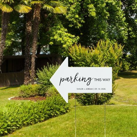 $27.9 | Wedding Parking Sign Simple Modern Script - wedding parking sign, script, modern, simple, elegant, garden sign, parking this way, black and white, calligraphy, parking Wedding Parking, Black And White Calligraphy, Personalized Wedding Decor, Parking Sign, Wedding Day Timeline, Parking Signs, Wildflower Wedding, Shop Wedding, Garden Signs