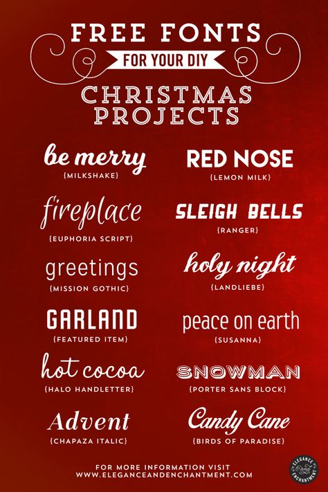 The great collection of holiday-inspired free fonts for your Christmas DIY projects! Fonts Google Docs, Fonts For Christmas, Nightmare Before Christmas Font, Christmas Fonts Alphabet, Canva Christmas, Alphabet Christmas, Christmas Diy Projects, Fonts Cricut, Christmas Fonts Free