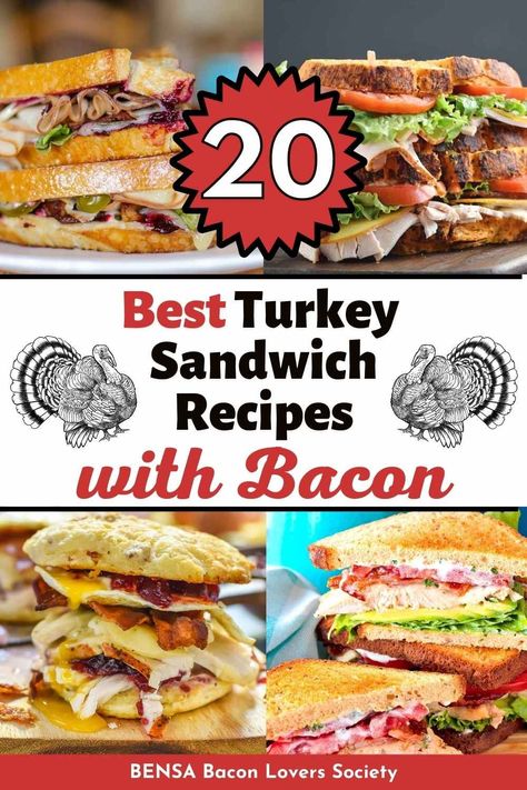 Save this pin for the BEST turkey sandwiches you can imagine, all layered with crispy, delicious bacon. Perfect for holidays and enjoying Thanksgiving turkey leftovers! Bacon Sandwiches Ideas, Bacon Thanksgiving Recipes, Bacon Meals, Turkey Bacon Sandwich, Best Turkey Sandwich, Turkey Sandwich Recipes, Baked Turkey Burgers, Bacon Sandwich Recipes, Recipes With Bacon