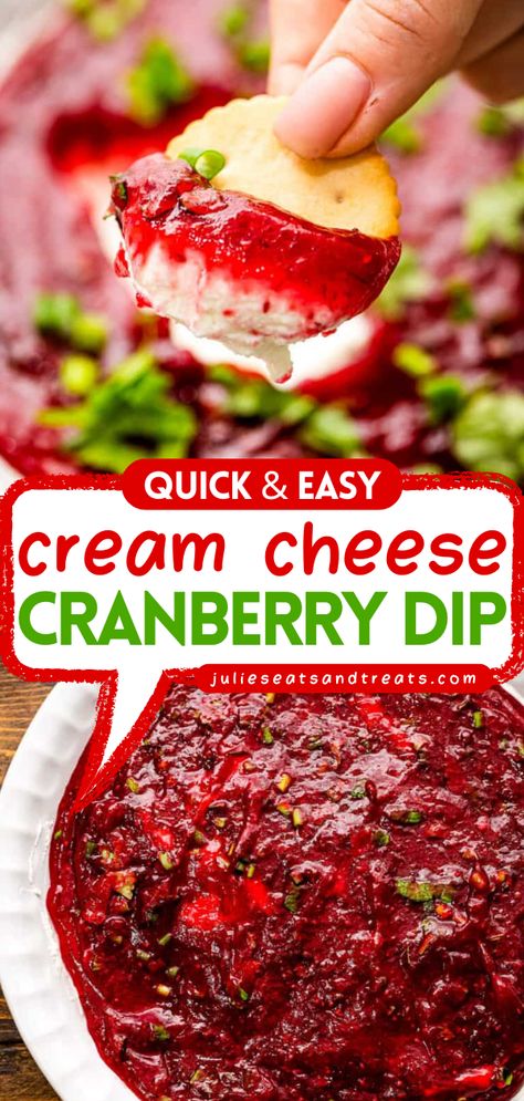 This Cranberry Cream Cheese Dip has a layer of cream cheese and tart cranberries! This quick and easy homemade dip has the perfect combination. Add this to your Christmas party food and New Year food ideas! Cream Cheese Cranberry Dip, Cranberry Cheese Dip, New Year Food Ideas, Cranberry Dip Recipes, Cranberry Cream Cheese Spread, Easy Cheese Dip, Cranberry Cream Cheese Dip, Cranberry Dip, New Year Food