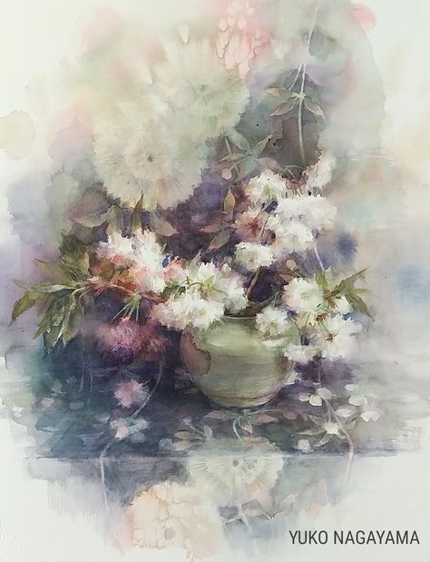 Yuko Nagayama Watercolors, Yuko Nagayama, Contemporary Botanical Art, Loose Watercolor, Painting Art Lesson, Antique Illustration, Oil Painting Portrait, Watercolor Trees, Amazing Art Painting