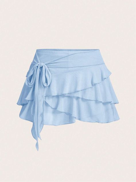 SHEIN ICON Women's Multi-Layer Ruffle Trim Low Rise Y2K Mini  SkirtI discovered amazing products on SHEIN.com, come check them out! Tulle Blue Skirt, Light Blue Mini Skirt, Baby Blue Skirt, Blue Wrap Skirt, Blue Lace Skirt, Mini Ruffle Skirt, Short Ruffle Skirt, Light Blue Skirt, Green Dress Outfit