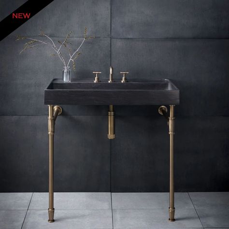 Ventus Bath Sink & Console | Stone Forest | Modular Bath Systems Powder Bath Vanity, Faux Concrete Wall, Custom Bathroom Vanities, Concrete Wall Panels, Stone Sinks, Stone Forest, Bath Sink, Custom Bathroom Vanity, Concrete Panel