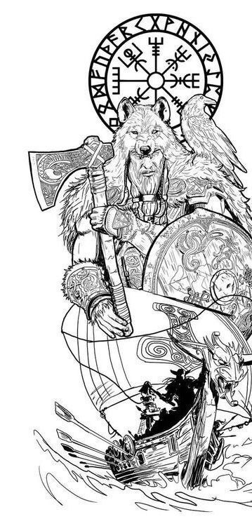 Valkyrie Tattoo Men Norse Mythology, Viking Art Drawing Norse Mythology, Thor Viking Tattoo, Tyr Norse God Tattoo, Tyr Tattoo Norse Mythology, Viking Back Tattoo Men, Viking Tattoos For Men Norse Mythology, Viking Tattoos For Men Warriors, Viking Ship Tattoo Design