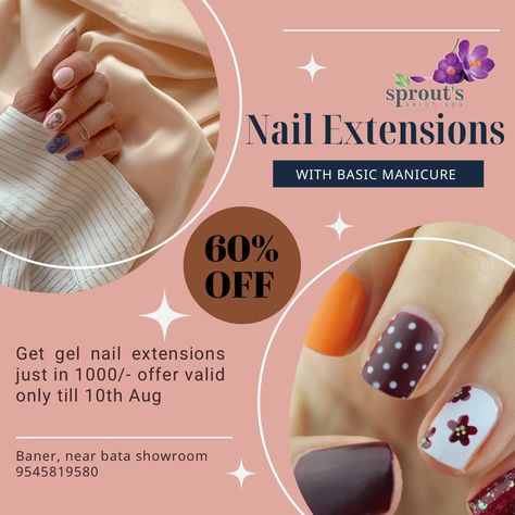 Nail extensions Nail extensions can enhance your natural nails, giving you longer and more durable nails. We offer various design options, allowing you to showcase your style and creativity. Connect us with 9545817580 . . . #nails #nailtech #nailsofinstagram #nailart #naildesign #naildesigns #nailartist #nailextensions #nailextension #sprouts #sproutssalon Beauty Salon Posters, Digital Advertising Design, Gel Nail Extensions, Apa Aja, Digital Advertising, Nail Extensions, Advertising Design, Nail Artist, Nail Tech