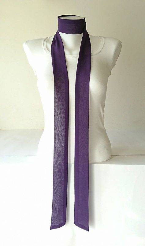 Purple Scarf Outfit, Scarf Aesthetic, Narrow Scarf, Tie Choker, Tie Outfit, Purple Belt, Purple Headbands, Polyester Scarf, Purple Scarves