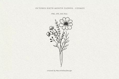 October Birth Month Flower, Cosmos Floral Svg Bouquet (1851048) | SVGs | Design Bundles Libra Flower, Flower Cosmos, Matching Bff Tattoos, Cosmos Tattoo, Flower Bouquet Tattoo, October Birth Flowers, October Flowers, Libra Tattoo, Saved Tattoo